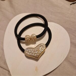 Chic Black and Gold Heart Hair Ties